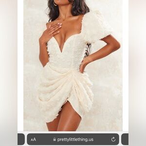 PrettyLittleThing white puffy sleeve textured dress size 4. PLT runs small